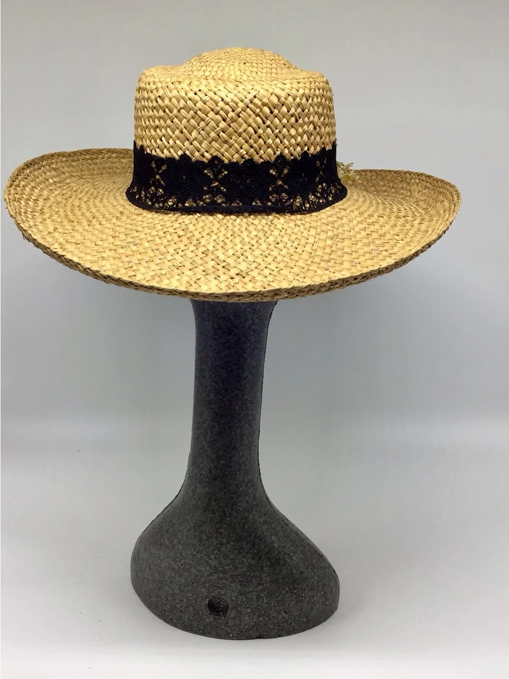 Straw Sun Hat with Peach Floral Trim